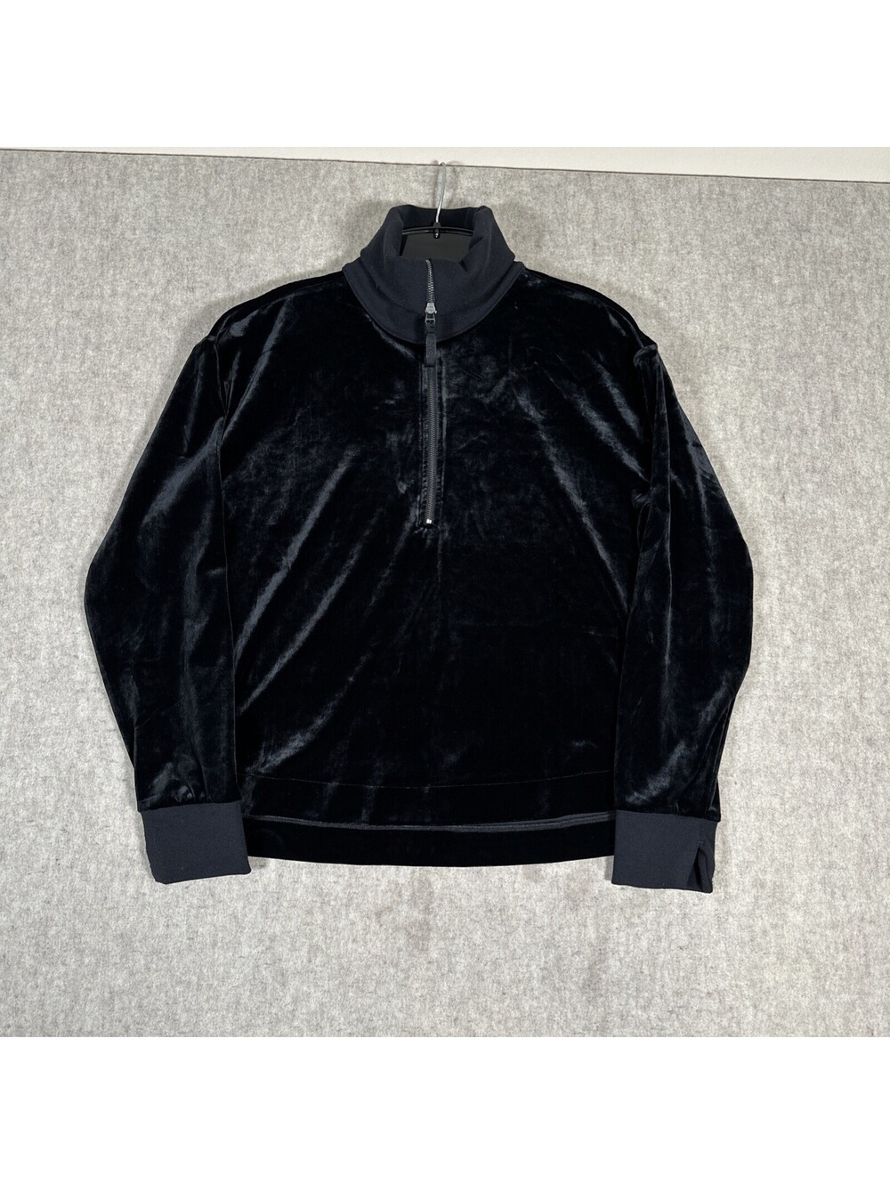 Spanx Velvet Half Zip Pullover Top Size Medium Black Lounge Sweatshirt